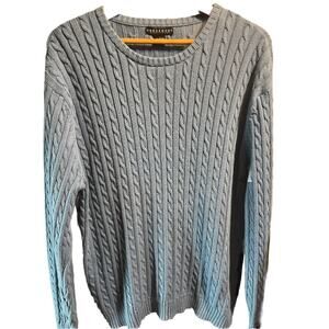 Consensus Sportswear Men’s Size L Blue LS Cable Knit Sweater Pullover Travel EUC